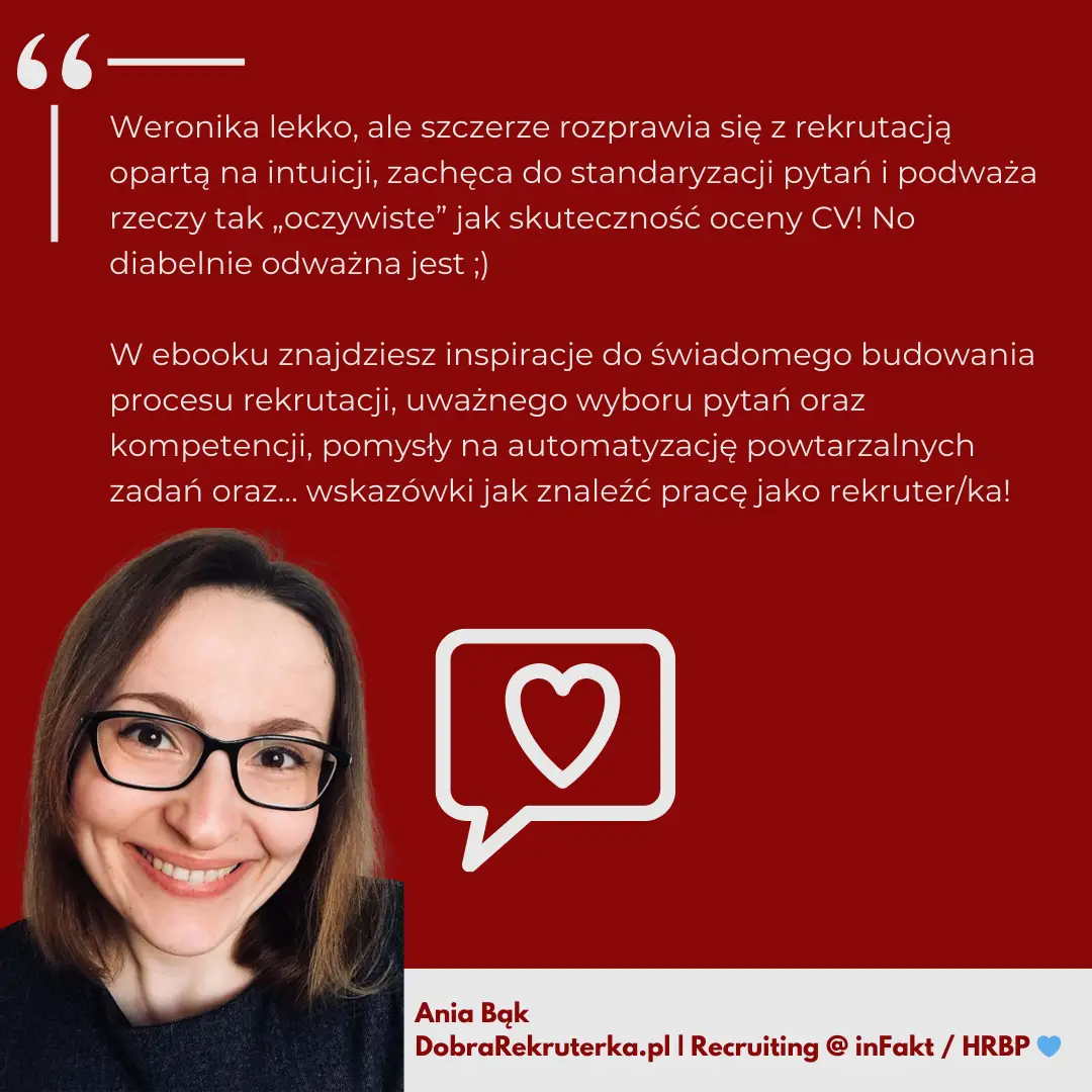 Ten ebook to dowód, na to że w rekrutacji diabeł tkwi w szczegółach. Autorka zgłębia odwieczne problemy branży, oferując świeże rozwiązania. To must-read dla każdego rekrutera - od początkującego (4)